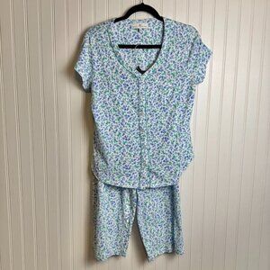 Karen Neuburger blue floral short sleeve pajama set size small O8